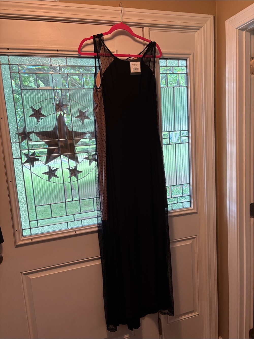 MARINA Black Maxi Dress with Sheer Dotted Mesh Panels
